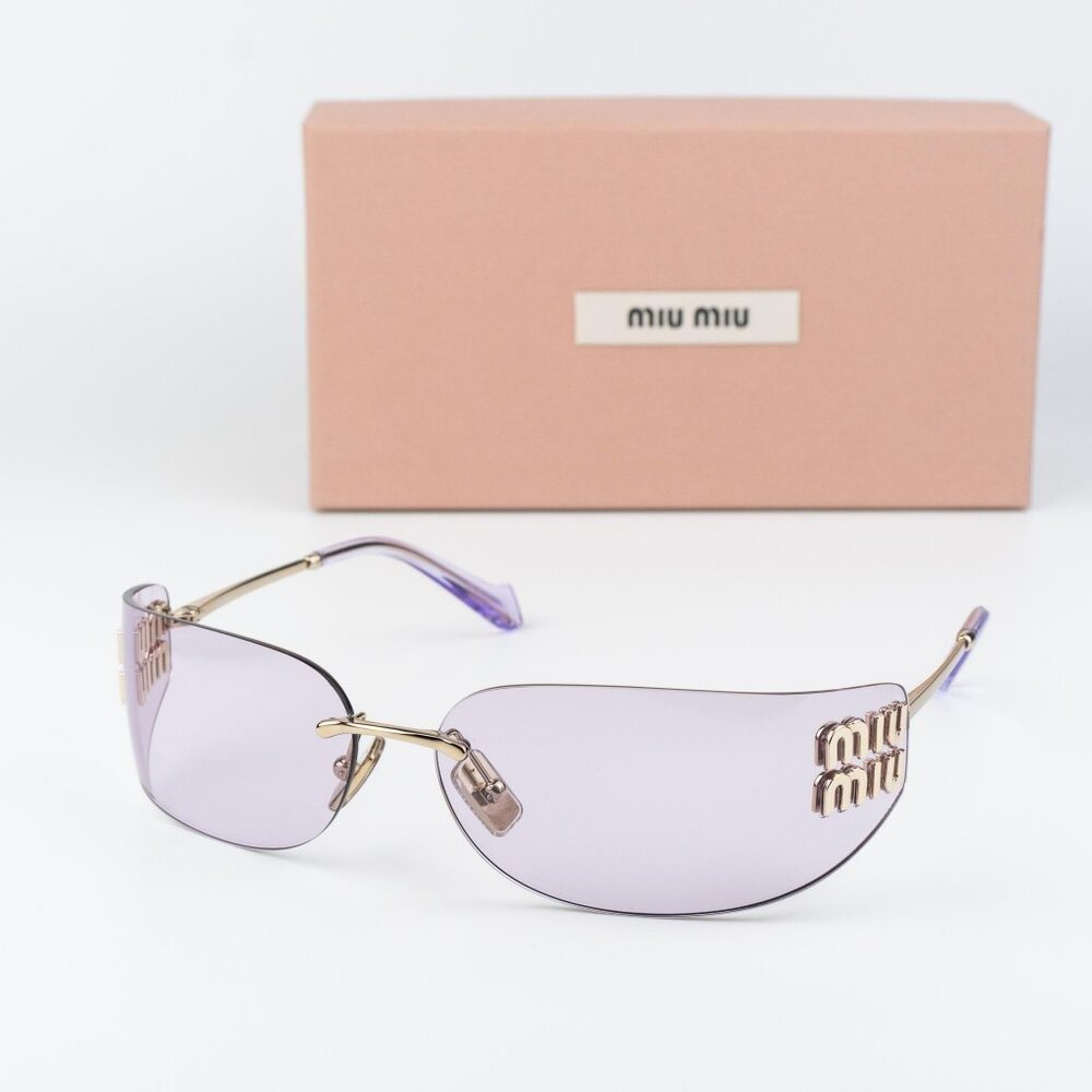 Miu Miu Women Sunglasses Gold Pink Rectangle Rimless MUA51S ZVN90O NEW AUTHENTIC